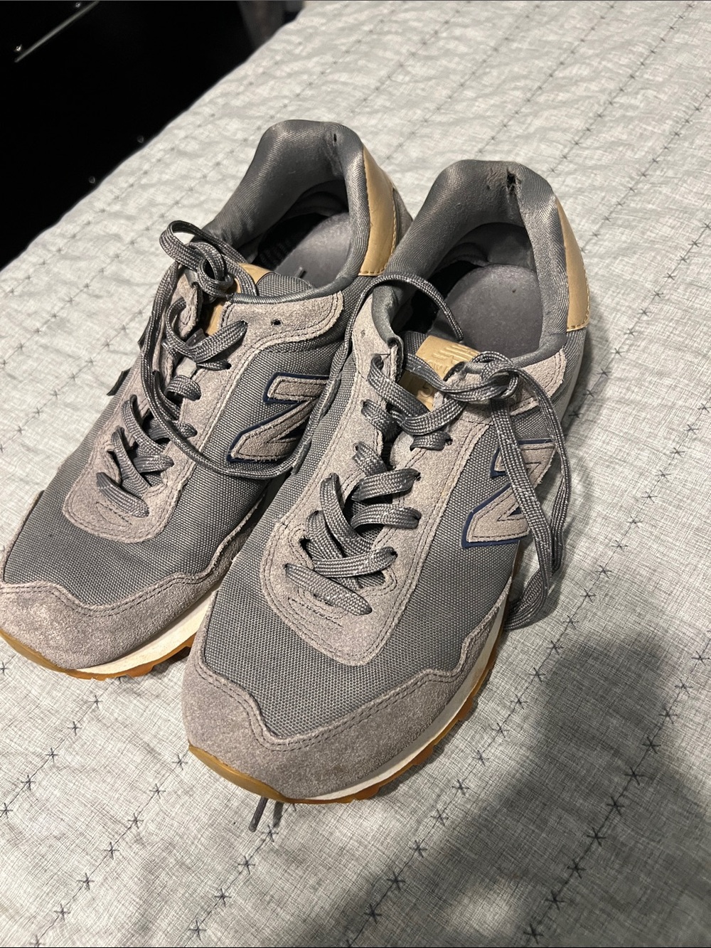 New Balance Men's Gray Suede & Mesh Sneakers with Tan Accents